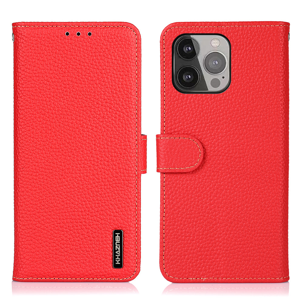 KHAZNEH Til iPhone 15 Pro Max Stand Telefon Case Ægte ko læder TPU cover Pung Litchi Texture Mobiltelefon Shell KHAZNEH Til iPhone 15 Pro Max Stand Telefon Case Ægte ko læder TPU cover Pung Litchi Texture Mobiltelefon Shell
